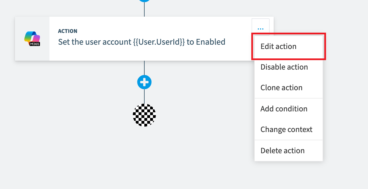 Action step menu with Edit action highlighted