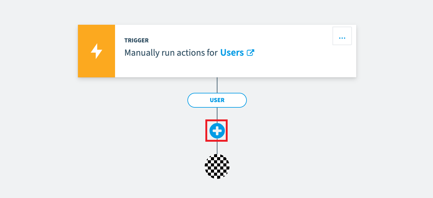 Automation Builder with the trigger and the plus button to add a step highlighted