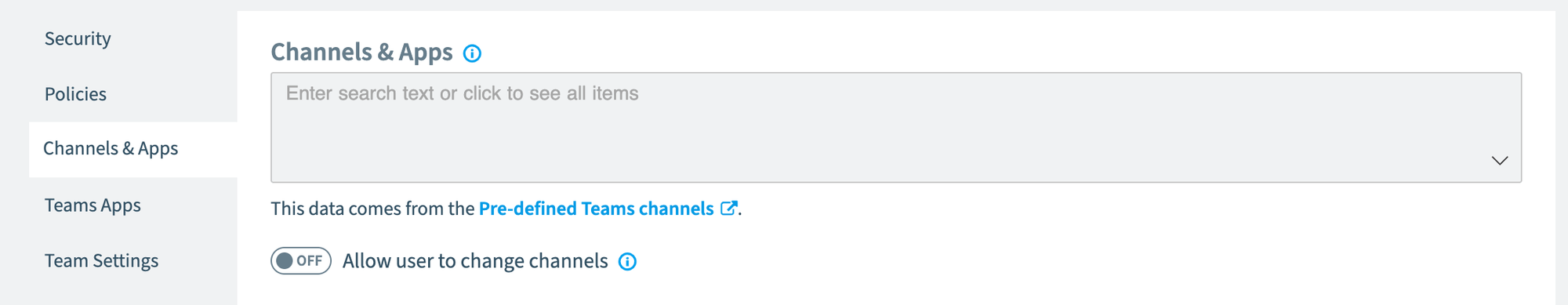 Provisioning template Channels and Apps settings