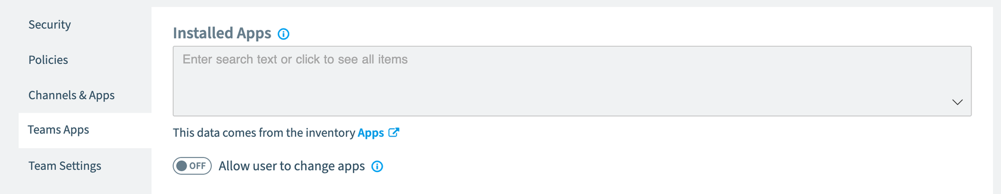 Provisioning template Teams Apps settings with installed apps