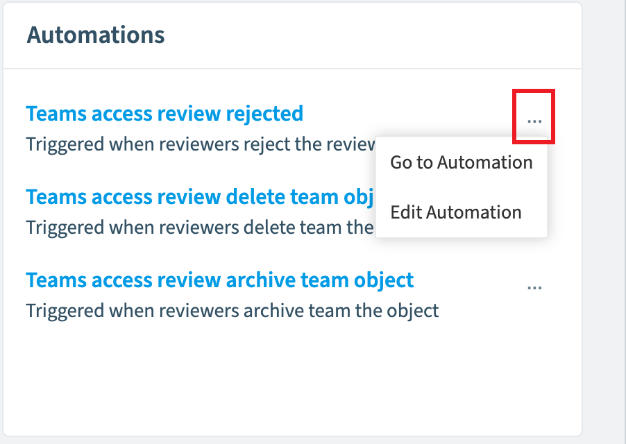 Review Automations card with an automation menu open: Go to Automation, Edit Automation