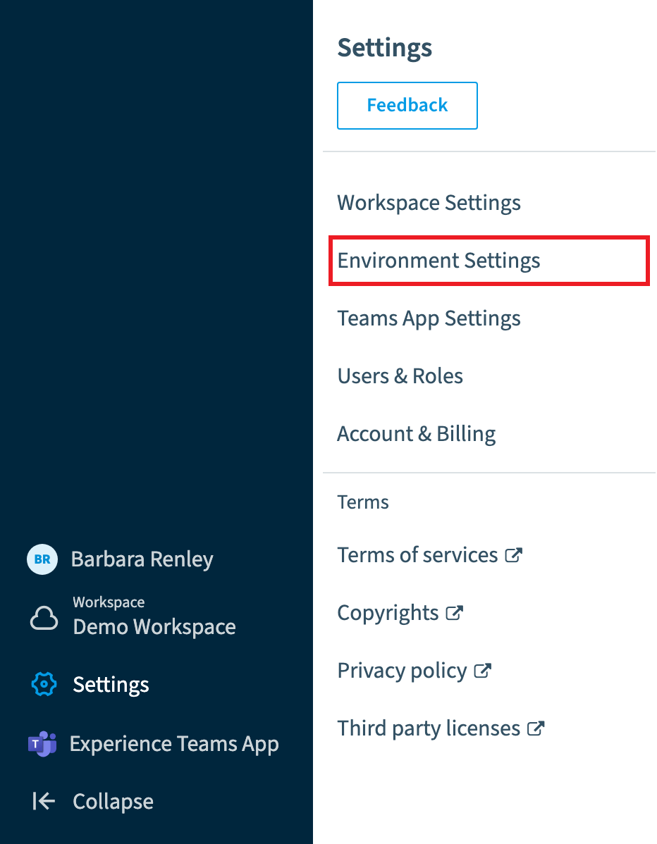 Settings menu with Environment Settings highlighted
