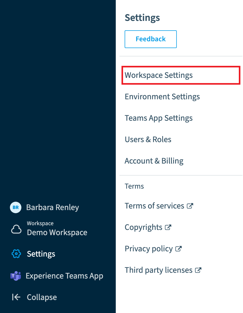 Settings menu with Workspace Settings highlighted