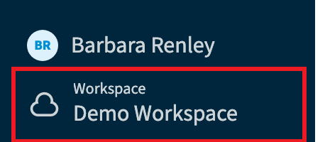 Workspace and environment selector at the bottom of the navigation panel